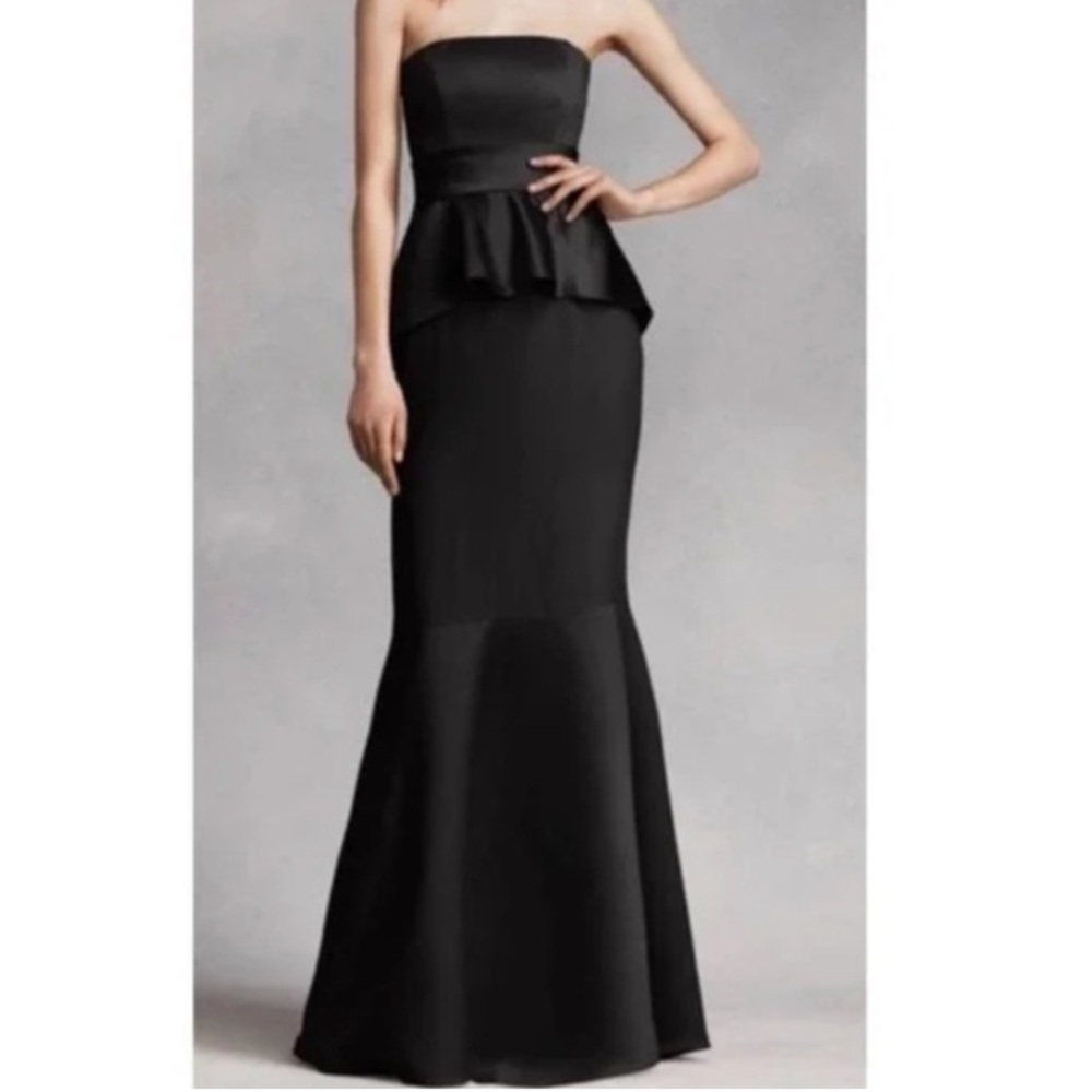 White by Vera Wang Long Black Peplum Gown